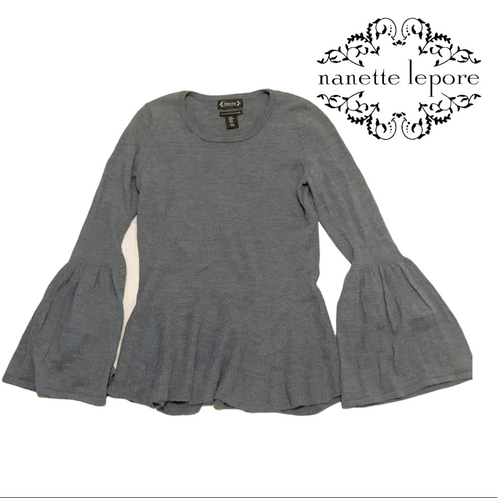 Nanette Lepore Peplum Bell Sleeve Merino Sweater L - Picture 10 of 11